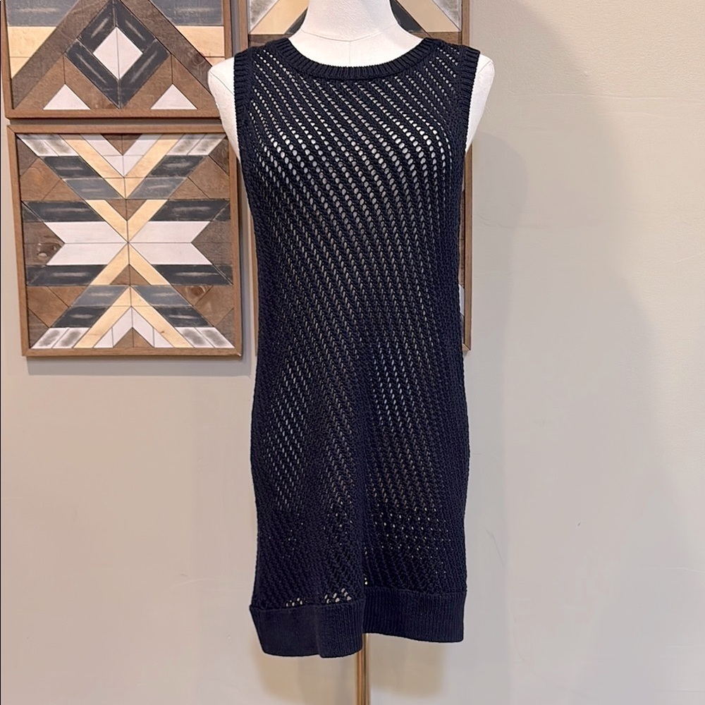 Vince Open Knit Cotton Crochet Coverup Dress Navy Blue XS